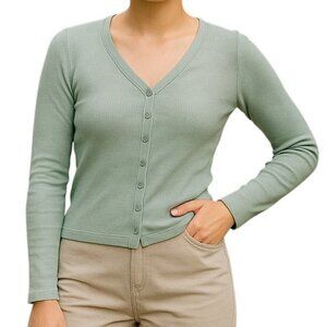 Gap Women's Sage Green Ribbed Henley Top - Size S